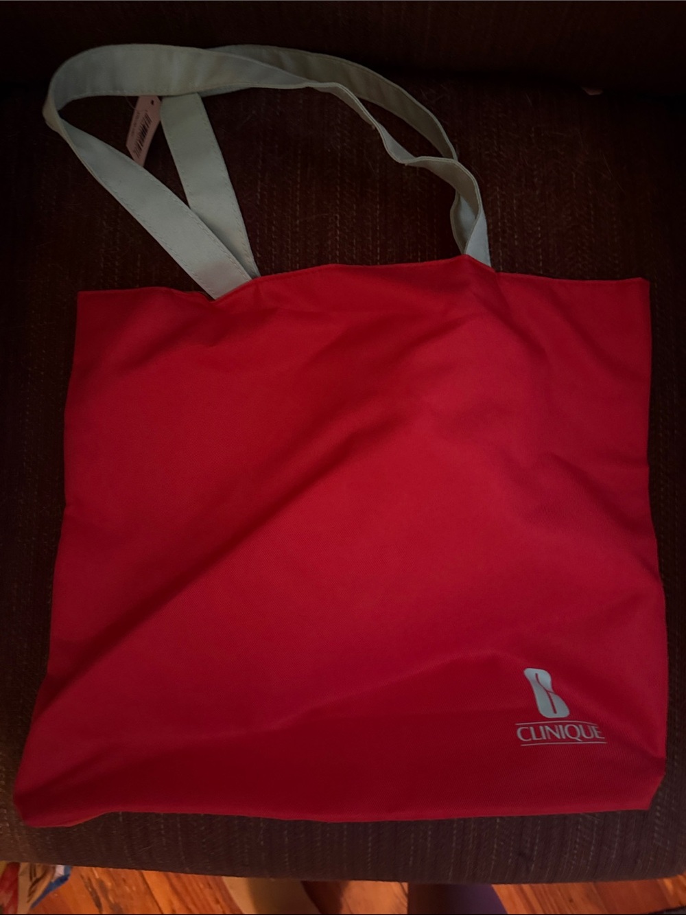 Clinique Red Tote with Cream Straps